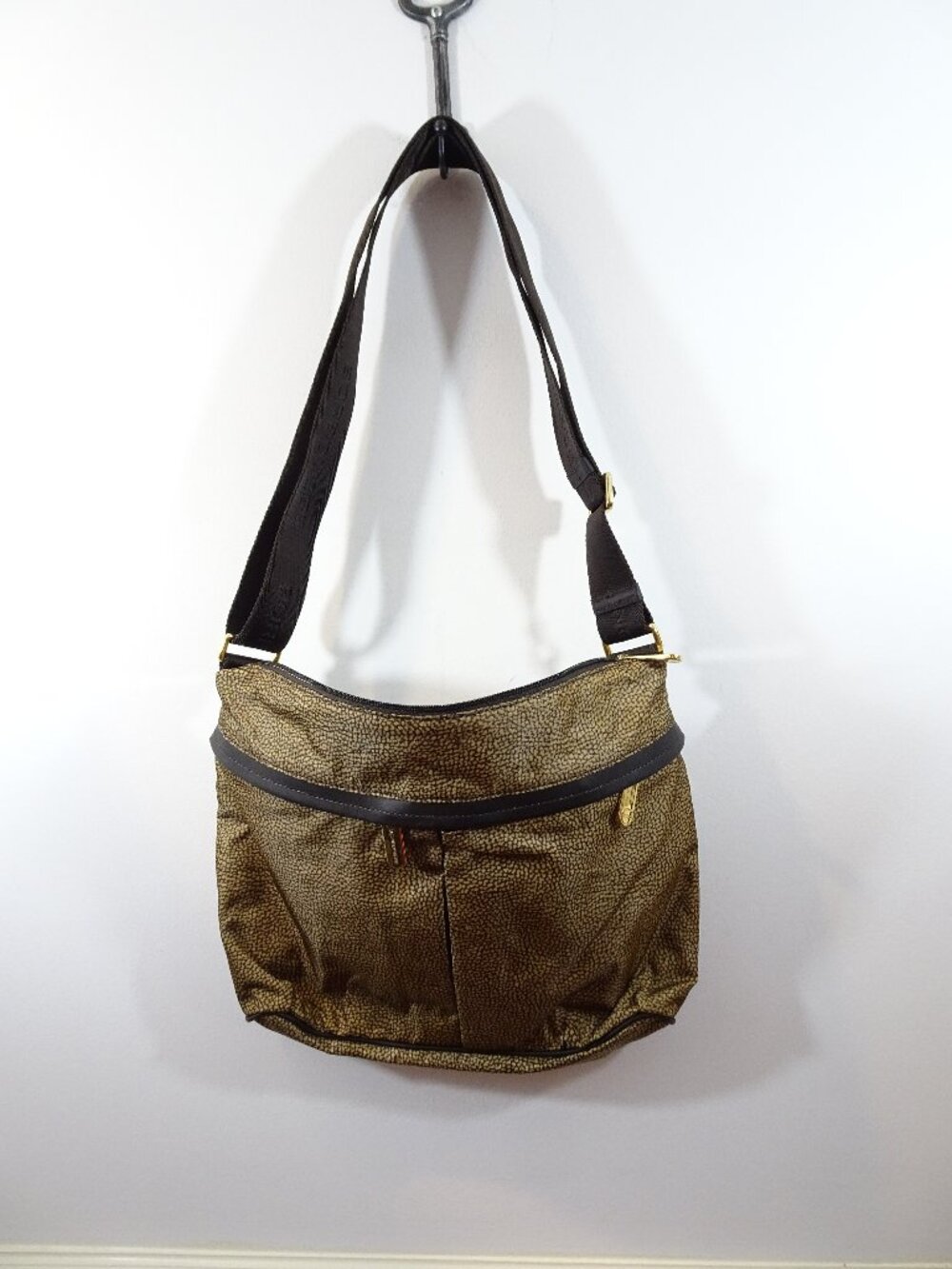 Vintage Borbonese Brown Tan Nylon Leather Messenger Bag Italy